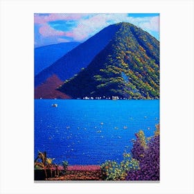 Lake Atitlán Guatemala Pointillism Style Tropical Destination Canvas Print
