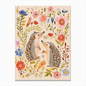 Folksy Floral Animal Drawing Hedgehog Canvas Print