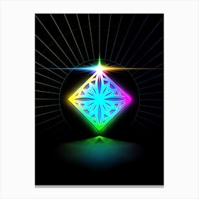 Neon Geometric Glyph in Candy Blue and Pink with Rainbow Sparkle on Black n.0271 Canvas Print