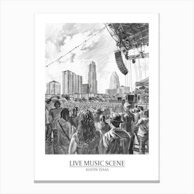 Live Music Scene Austin Texas Black And White Drawing 1 Poster Canvas Print