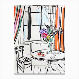 Room with Flowers on the Table. Matisse Style Interior Sketch Canvas Print