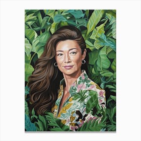 Floral Handpainted Portrait Of Michelle Yeoh 4 Canvas Print