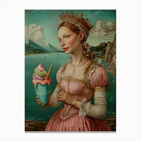 Cute Ice Cream Lady, altered antic oil pop painting Canvas Print