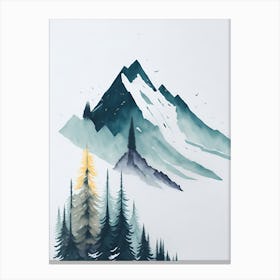 Mountain And Forest In Minimalist Watercolor Vertical Composition 102 Canvas Print