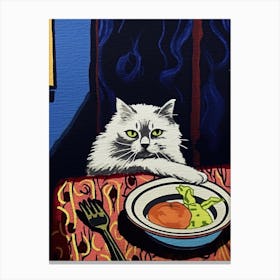 White Cat And Pasta 2 Canvas Print