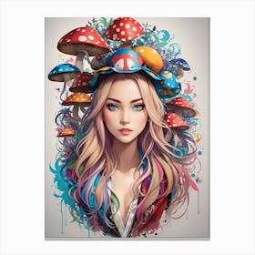 Psychedelic Girl With Mushrooms Canvas Print