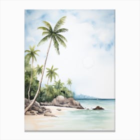Watercolour Of Anse Cocos   La Digue Seychelles 1 Canvas Print