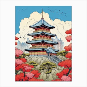 Osaka Castle, Japan Vintage Travel Art 4 Canvas Print