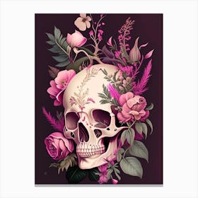 Skull With Floral Patterns 2 Pink Botanical Canvas Print