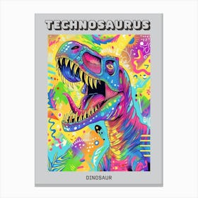 Geometric 1980s Pattern Inspired Dinosaur Poster Canvas Print