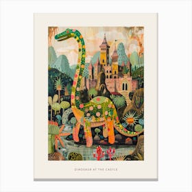 Dinosaur In The Castle Garden Painting 2 Poster Canvas Print