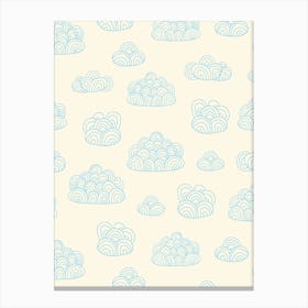 Fluffy Abstract Doodle Line Art Clouds Blue on White Canvas Print