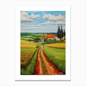 Green plains, distant hills, country houses,renewal and hope,life,spring acrylic colors.32 Canvas Print