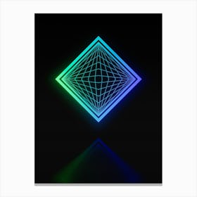 Neon Blue and Green Abstract Geometric Glyph on Black n.0331 Canvas Print