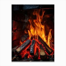 Fire Burning In The Fireplace Canvas Print