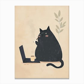 Black Cat Smoking A Cigarette Canvas Print