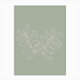 Boho Green Decor Line Art Botanical Leaves Canvas Print