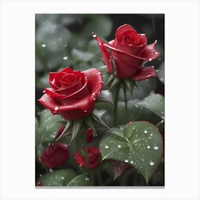 Red Roses At Rainy With Water Droplets Vertical Composition 71 Canvas Print