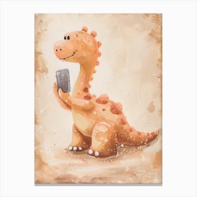 Dinosaur On A Mobile Phone 4 Canvas Print
