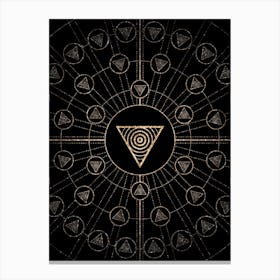 Geometric Glyph Abstract Radial Array in Glitter Gold on Black n.0049 Canvas Print