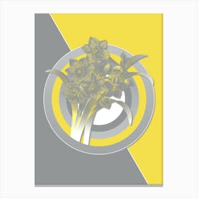 Vintage Chinese Sacred Lily Botanical Geometric Art in Yellow and Gray n.149 Canvas Print