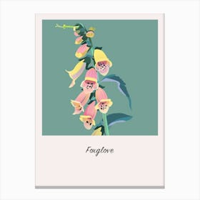 Foxglove Square Flower Illustration Poster Canvas Print