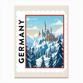 Retro Winter Stamp Poster Schloss Neuschwanstein Germany 1 Canvas Print