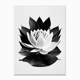 Blooming Lotus Flower In Pond Black And White Geometric 1 Canvas Print