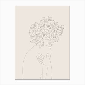 Woman With Flowers Minimal Line II Canvas Print