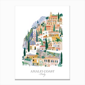 Amalfi Coast Italy Gouache Travel Illustration Canvas Print