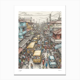 Lagos Nigeria Drawing Pencil Style 2 Travel Poster Canvas Print
