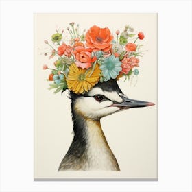 Bird With A Flower Crown Grebe 1 Canvas Print