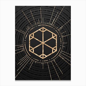 Geometric Glyph Symbol in Gold with Radial Array Lines on Dark Gray n.0066 Canvas Print