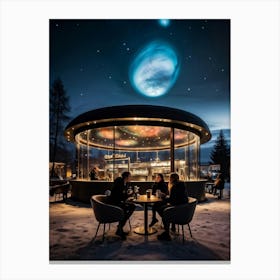 Futuristic Nordic Coffee Shop Transparent Roof Revealing Cosmic View Glowing Interiors Sleek Stee Canvas Print