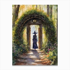 The Secret Garden ~ Witchy Witch Artwork Of Beautiful Portal Entrance to Another Realm Enchanting Cottagecore Witchcore Pagan Wicca Wall Decor Ivy Forest Flowers Witches Fairytale Dreamy Room Yoga Meditation Blue Witch Hat Unique Canvas Print