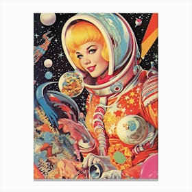 Vintage Astronaut Girl Kitsch 4 Canvas Print