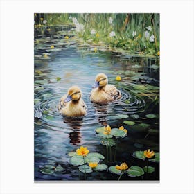 Ducklings In The River Floral Painting 2 Canvas Print