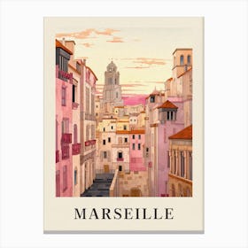 Marseille France 6 Vintage Pink Travel Illustration Poster Canvas Print