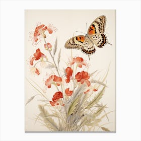Delicate Butterfly Japanese Style Painting Canvas Print