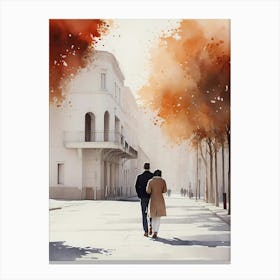 Couple Walking Down The Street Canvas Print