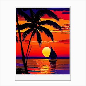 Acrylic Style Palm Tree Over The Beach Sunrise Canvas Print