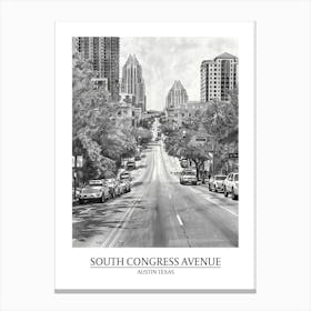 South Congress Avenue Austin Texas Black And White Drawing 4 Poster Canvas Print