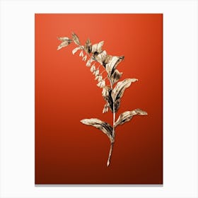 Gold Botanical Solomon's Seal on Tomato Red n.4088 Canvas Print