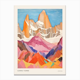 Cerro Torre Argentina And Chile Colourful Mountain Illustration Poster Canvas Print