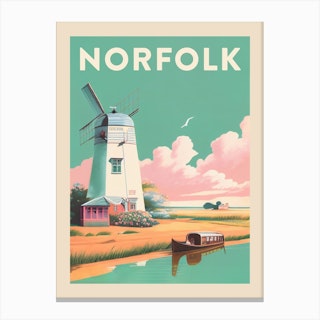 Norfolk Vintage Travel Poster Canvas Print