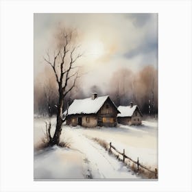Rustic Winter Oil Painting Vintage Cottage (29) Canvas Print