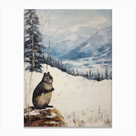 Vintage Winter Animal Painting Chipmunk 4 Canvas Print
