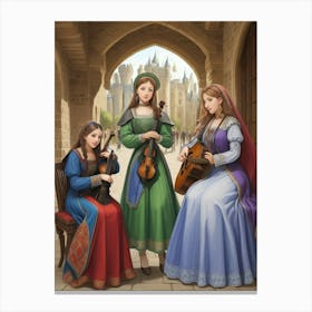 Three Ladies Playing Music Canvas Print