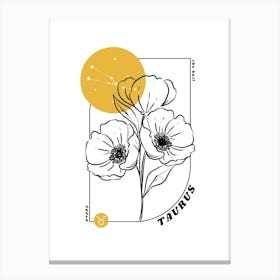 Taurus Birth Flower & Zodiac Sign Canvas Print