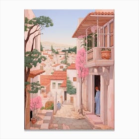 Paphos Cyprus 3 Vintage Pink Travel Illustration Canvas Print